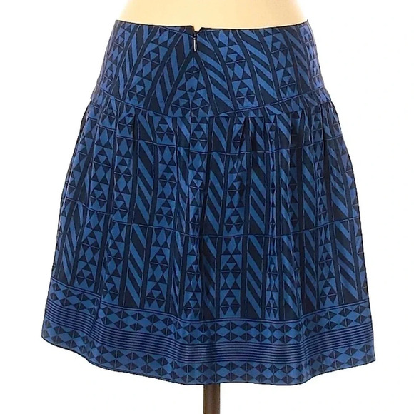 Madewell | 100% Silk Skyline Skirt Blue Geometric Print Size 2 XS - Picture 3 of 9